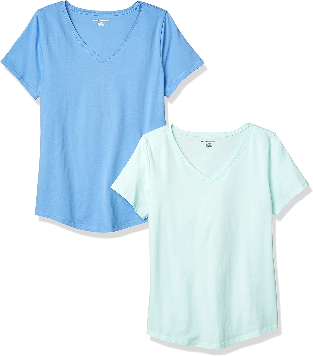 Amazon Essentials Women's Classic-Fit 100% Cotton Short-Sleeve V-Neck T-Shirt (Available in Plus Size), Pack of 2