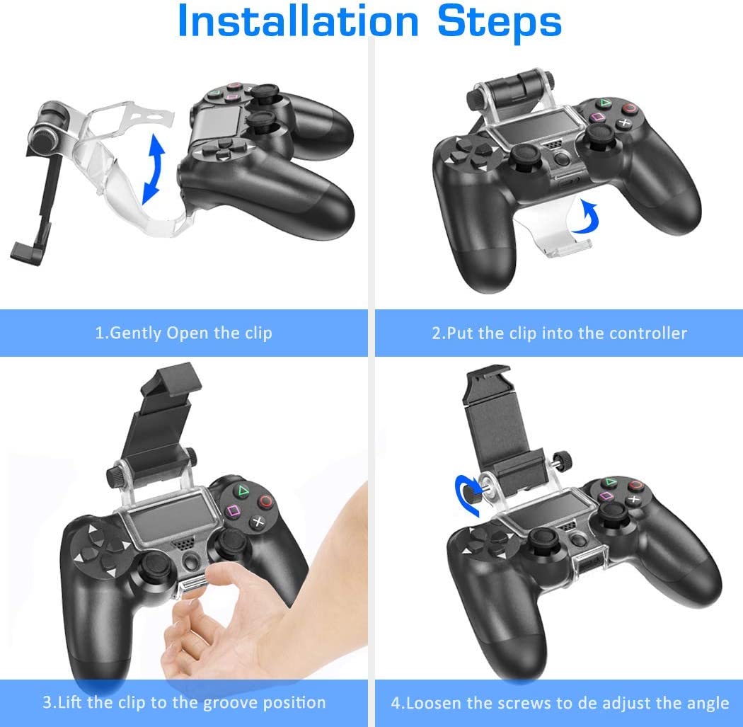OIVO PS4 Controller Phone Mount Clip for Rmote Play, Mobile Gaming Clamp Bracket Phone Holder with Adjustable Stand Compatible with Dualshock 4 /PS4 Slim/PS4 Pro Controllers
