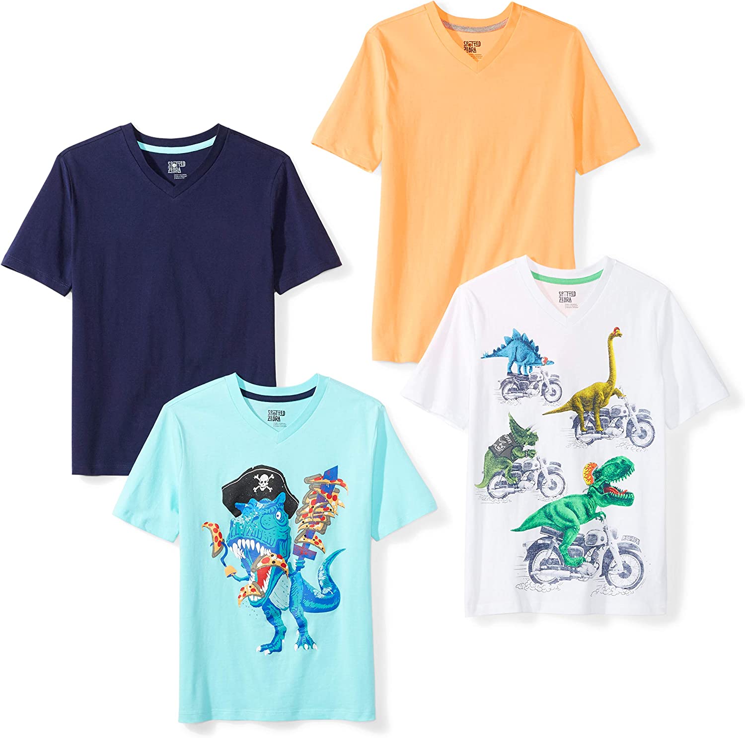 Amazon Essentials Boys and Toddlers' Short-Sleeve V-Neck T-Shirt Tops (Previously Spotted Zebra), Multipacks