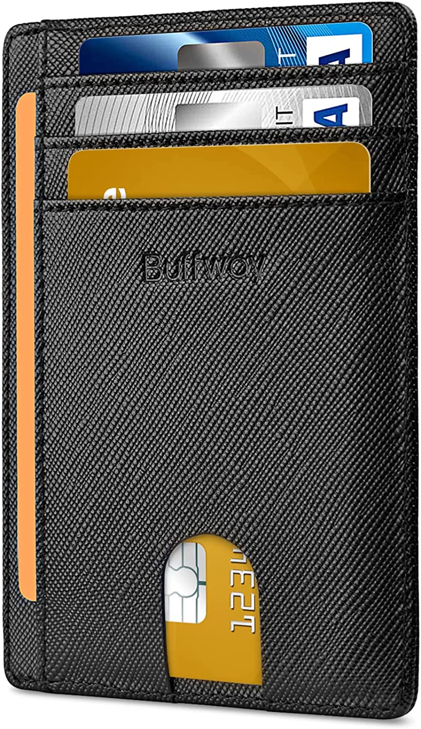 Buffway Slim Minimalist Front Pocket RFID Blocking Leather Wallets for Men Women