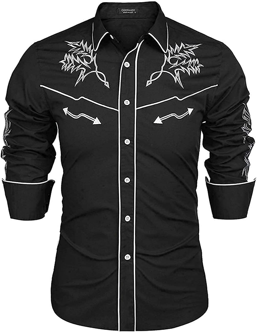COOFANDY Men's Western Cowboy Shirt Embroidered Long Sleeve Cotton Casual Button Down Shirt