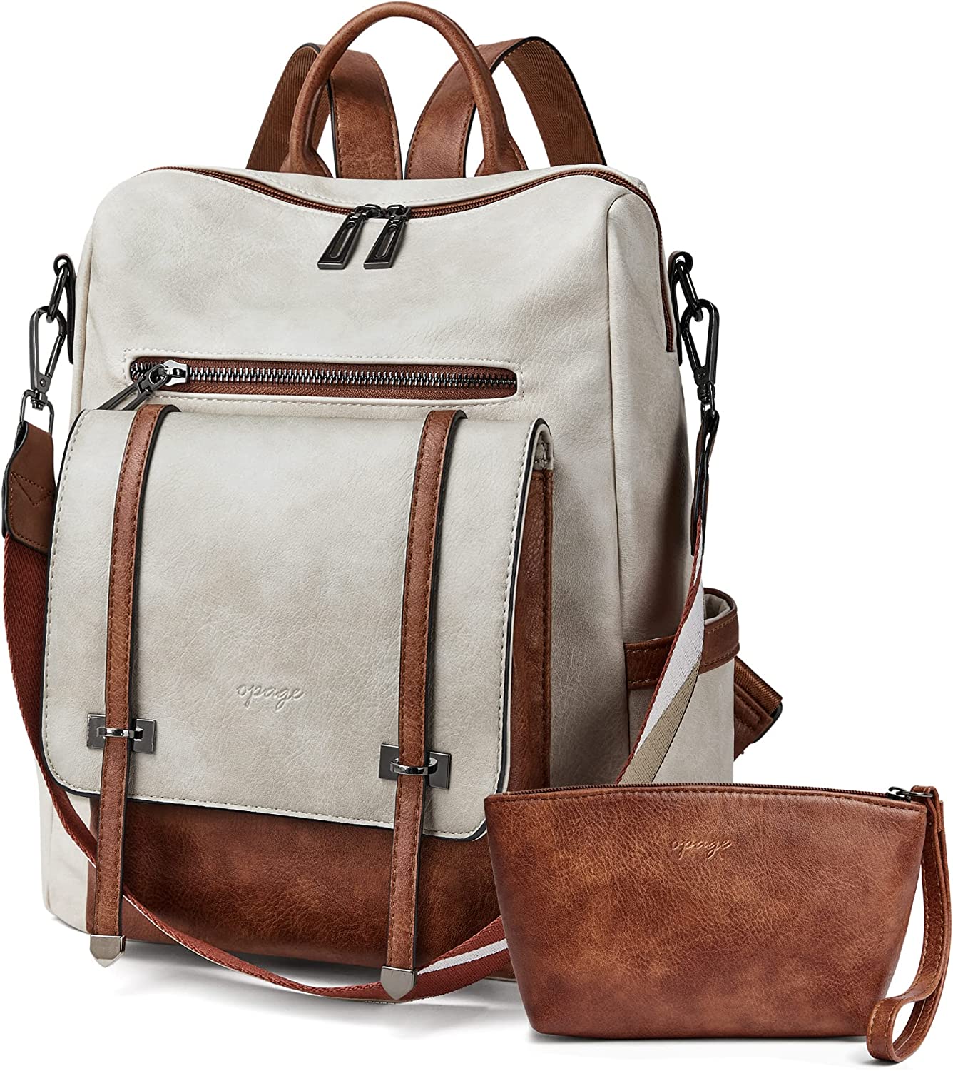 OPAGE Backpack Purse for Women Leather Backpack Purse Travel Backpack Fashion Designer Ladies Shoulder Bags With Wristlets