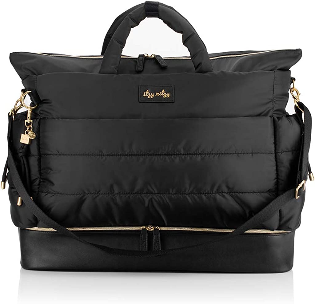 Itzy Ritzy Dream Weekender Lightweight Travel & Hospital Bag Features Base Compartment & 12 Pockets, Midnight Black