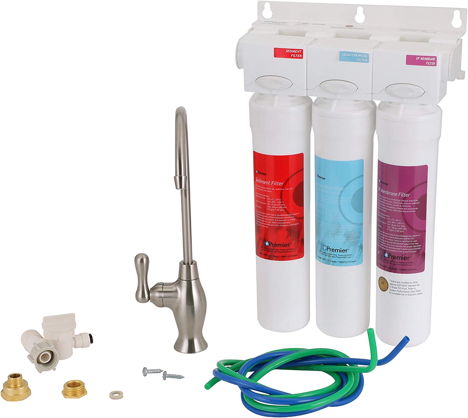 Watts Premier WP531130 Pure UF-3 Three-Stage Water Filtration System with Top Mount Twist Faucet, Brushed Nickel