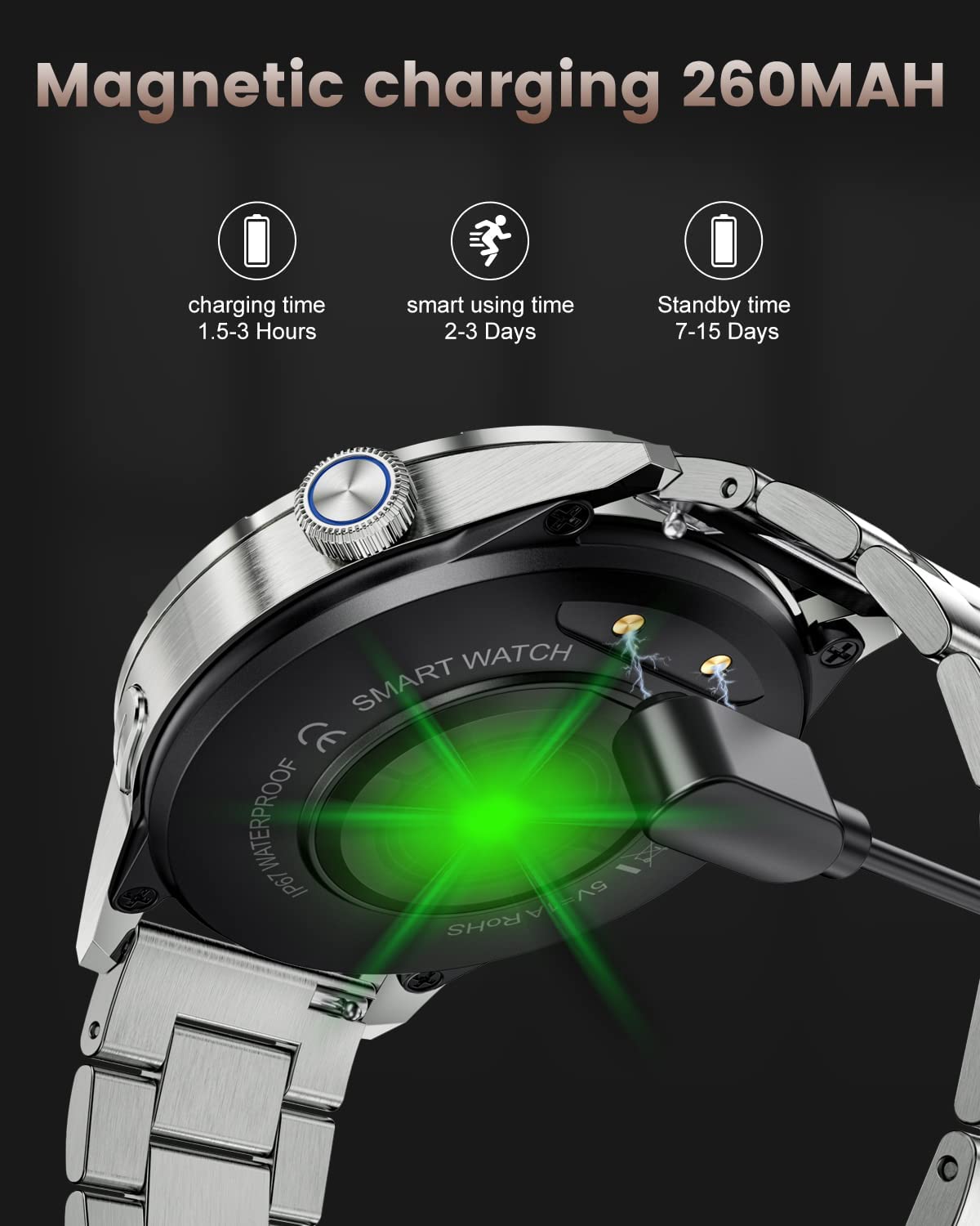 LIGE Smart Watch with Bluetooth Voice Calls, 1.32"HD Fitness Tracker with Voice Speaker/Heart Rate/Sleep Monitor,IP67 Waterproof Stainless Steel Sport Fitness Watch Compatible with Android iOS Silver