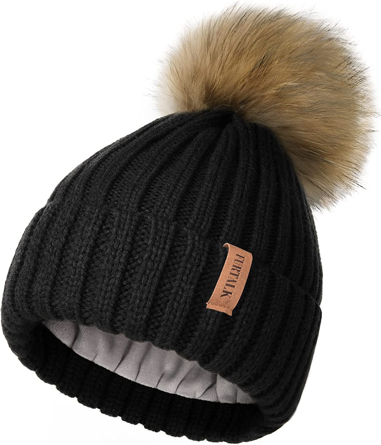 FURTALK Womens Winter Beanie Hat Fleece Lined Faux Fur Pom Pom Knitted Warm Beanie for Women