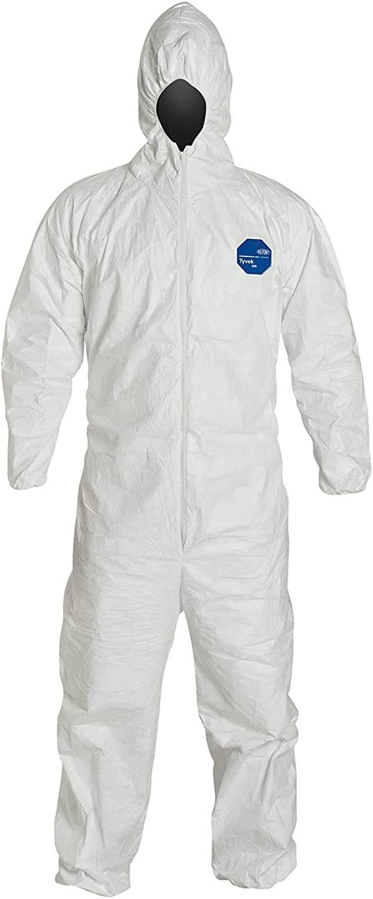 Tyvek Disposable Suit by Dupont with Elastic Wrists, Ankles and Hood (3XL) White