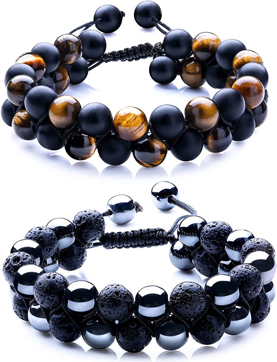 WRCXSTONE Natural Stone Bracelet Mens Black Lava Rock Bracelet Tiger Eye Gemstone Bracelet Yoga Essential Oil Bracelet Charm Gift