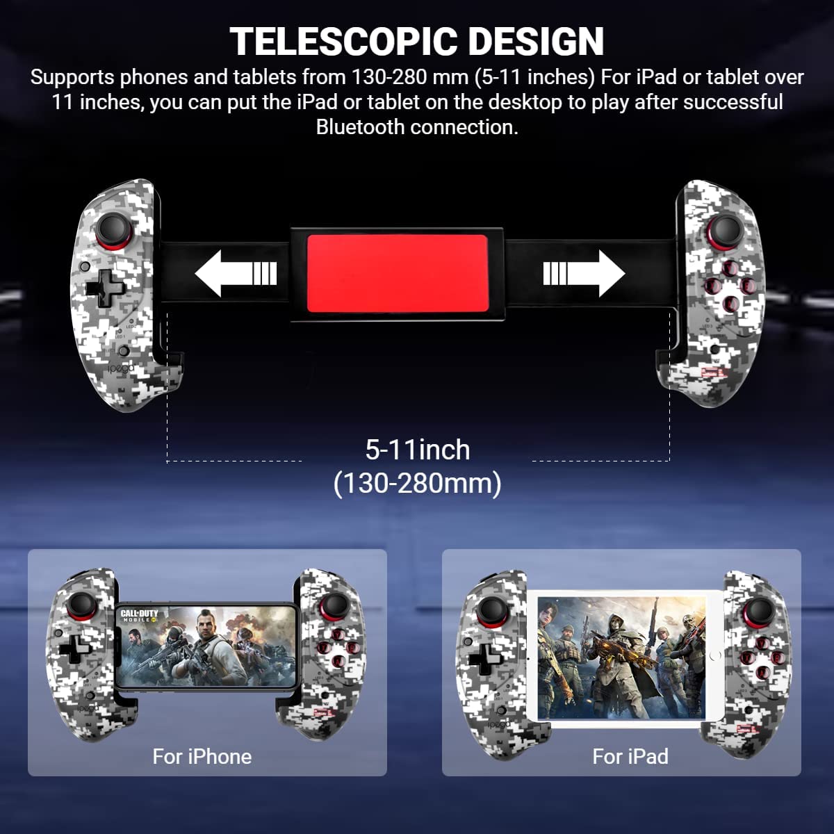 Mobile Gaming Controller for iOS iPad/iPad Mini/iPad Air， iPhone 14/13/12/11， Samsung Galaxy Tab， Tablet， PC， Android Phone[within 5-11 inch]Wireless Gamepad Joystick for COD， Apex， Steam -Direct Play