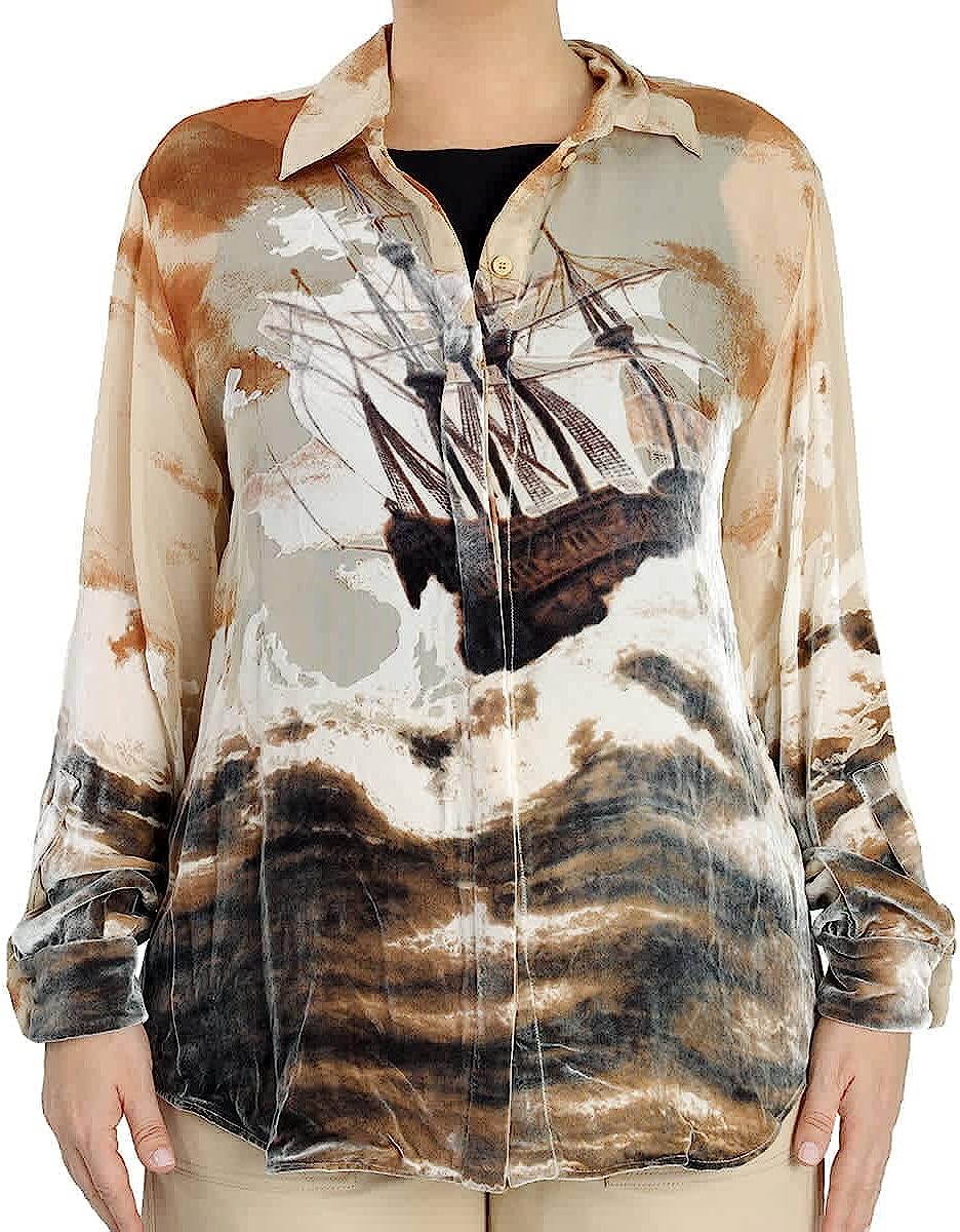 BURBERRY Debore Silk Blend Sheep Print Oversized Shirt, Brand Size 8 (US Size 6) Bronze