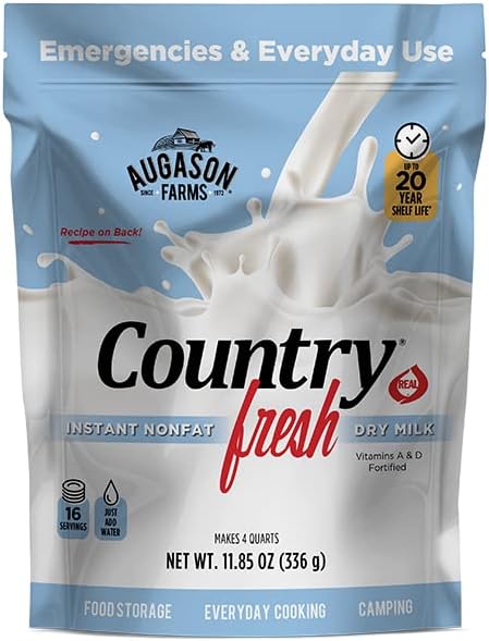 Augason Farms Country Fresh? 100% Real Instant Nonfat Dry Milk Powder Resealable Pouch 11.8 oz.