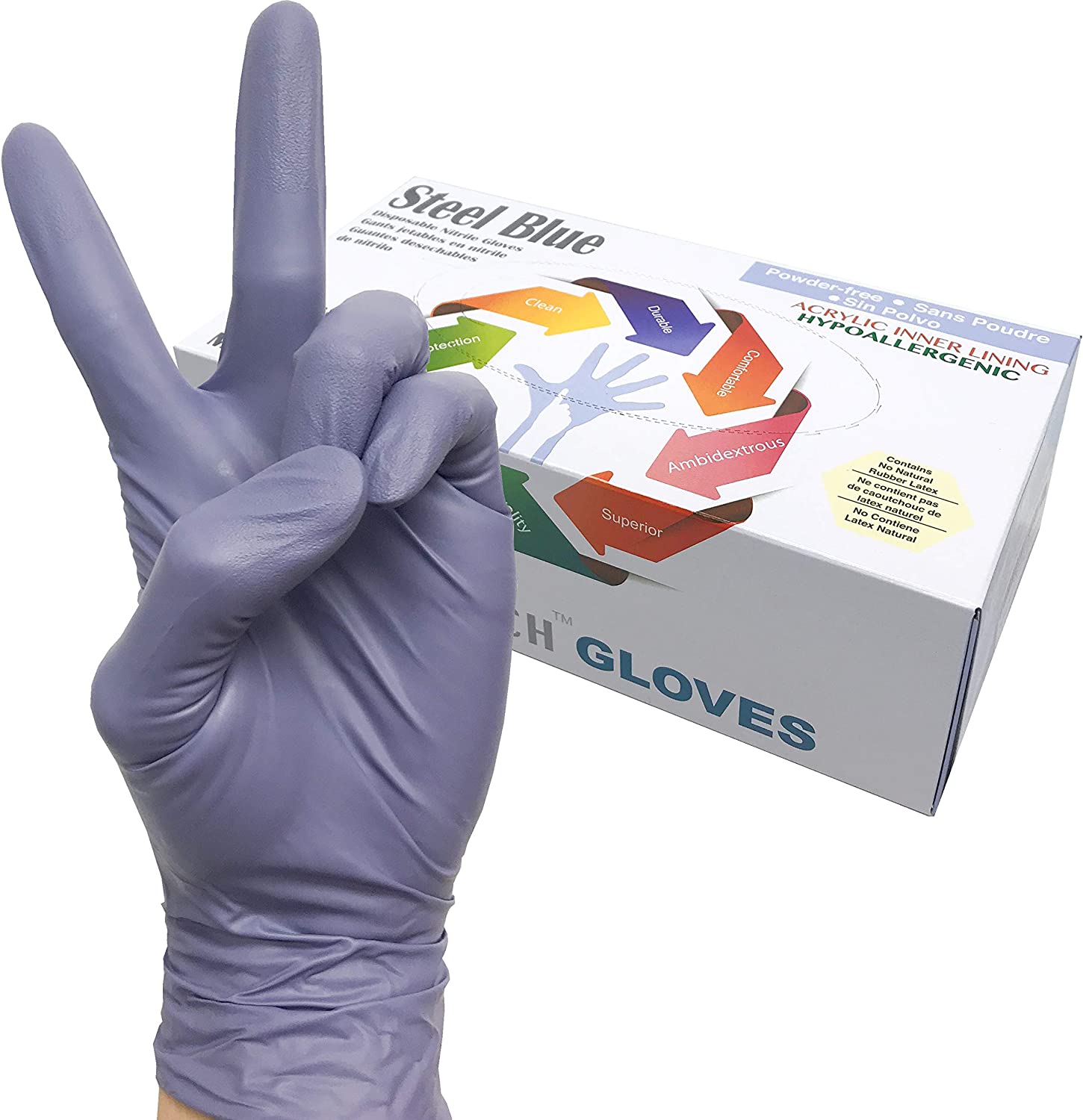 Infi-Touch Disposable Gloves, Steel Blue Heavy Duty Nitrile Gloves, 9.5" Length, Powder Free, 6 Mil Thickness, Small, Pack of 100