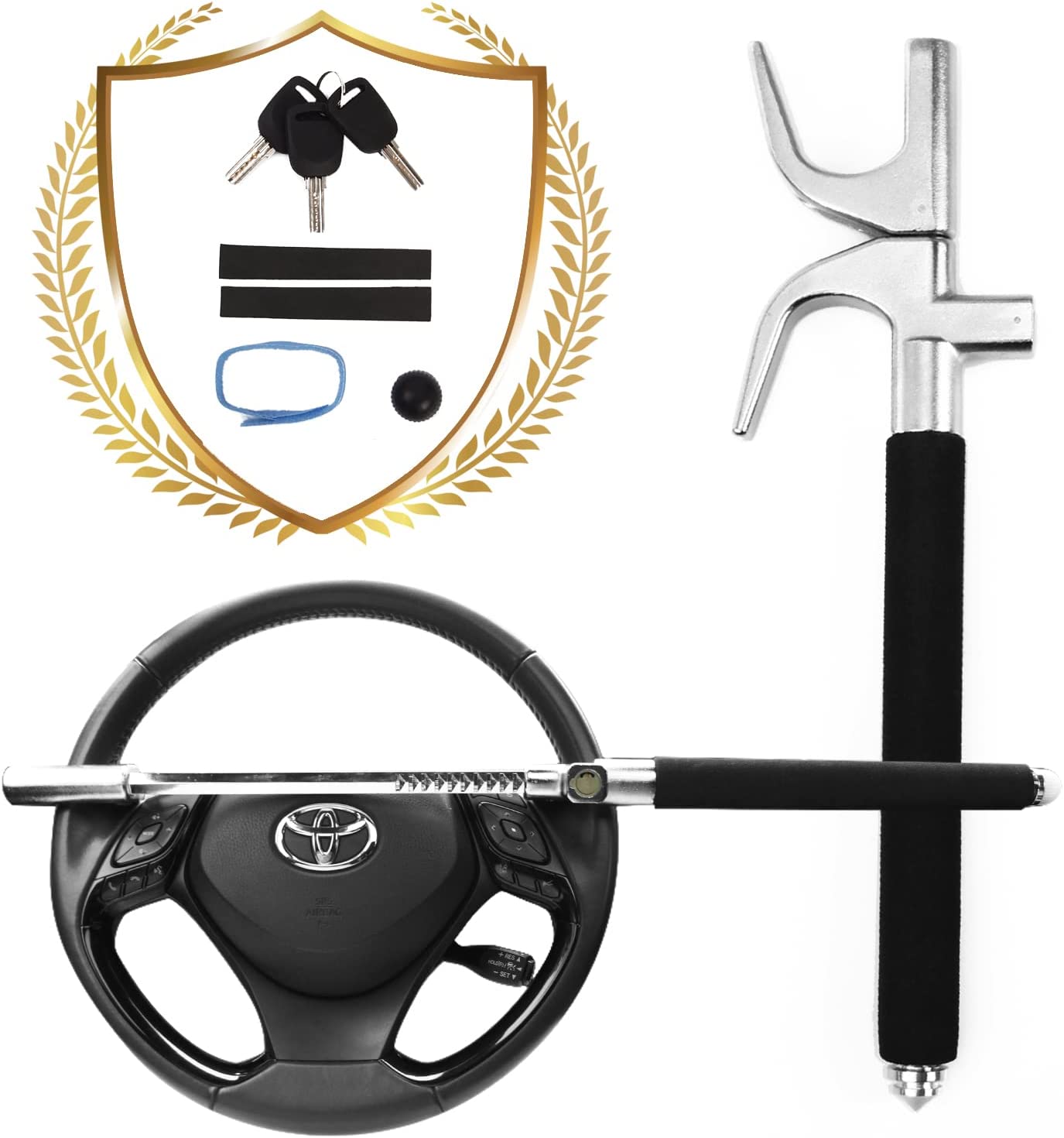 OPSOOPI Steering Wheel Lock, Anti Theft Car Device, Car Club Universal Car Lock with Car Safety Hammer, Car Security Products (Black)