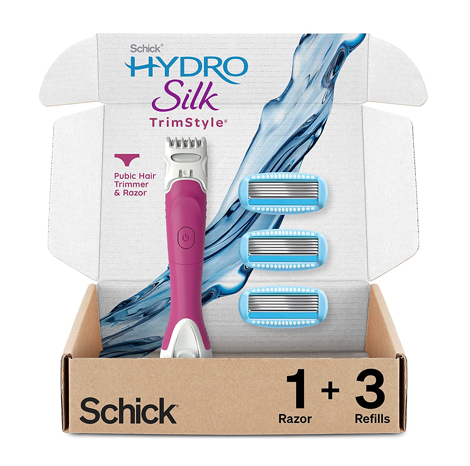 Schick Hydro Silk Trimstyle Bikini Razor for Women with Bikini Trimmer | Womens Razors, 5 Blade Razors for Women, Bikini Hair Removal | 1 Handle & 3 Razor Blade Refills