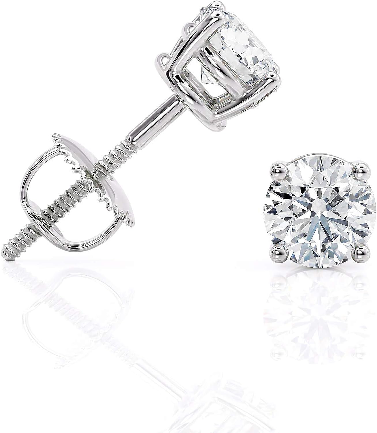 1 to 2 Carat Natural Diamond Stud Earrings IGI Certified Total Weight Round in 14K White Gold with Screw Backs by Beverly Hills Jewelers