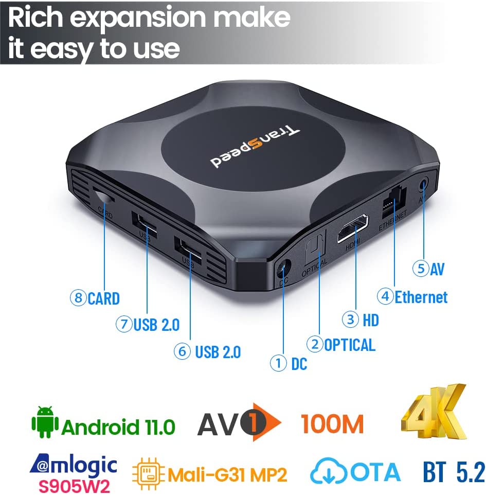 Android TV Box 11.0 4GB 32GB with S905W2 Support 3D Ultra HD 4K HDR 2.4G/5G Dual WiFi LAN 100M AV1 Android Box USB 2.0 BT5.2 HD2.1