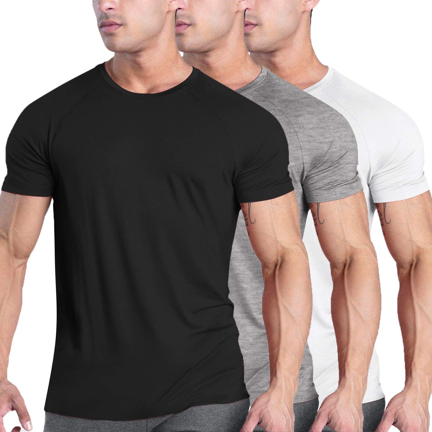 COOFANDY Men's 3 Pack Workout T Shirts Short Sleeve Gym Bodybuilding Muscle Shirts Base Layer Fitness Tee Tops