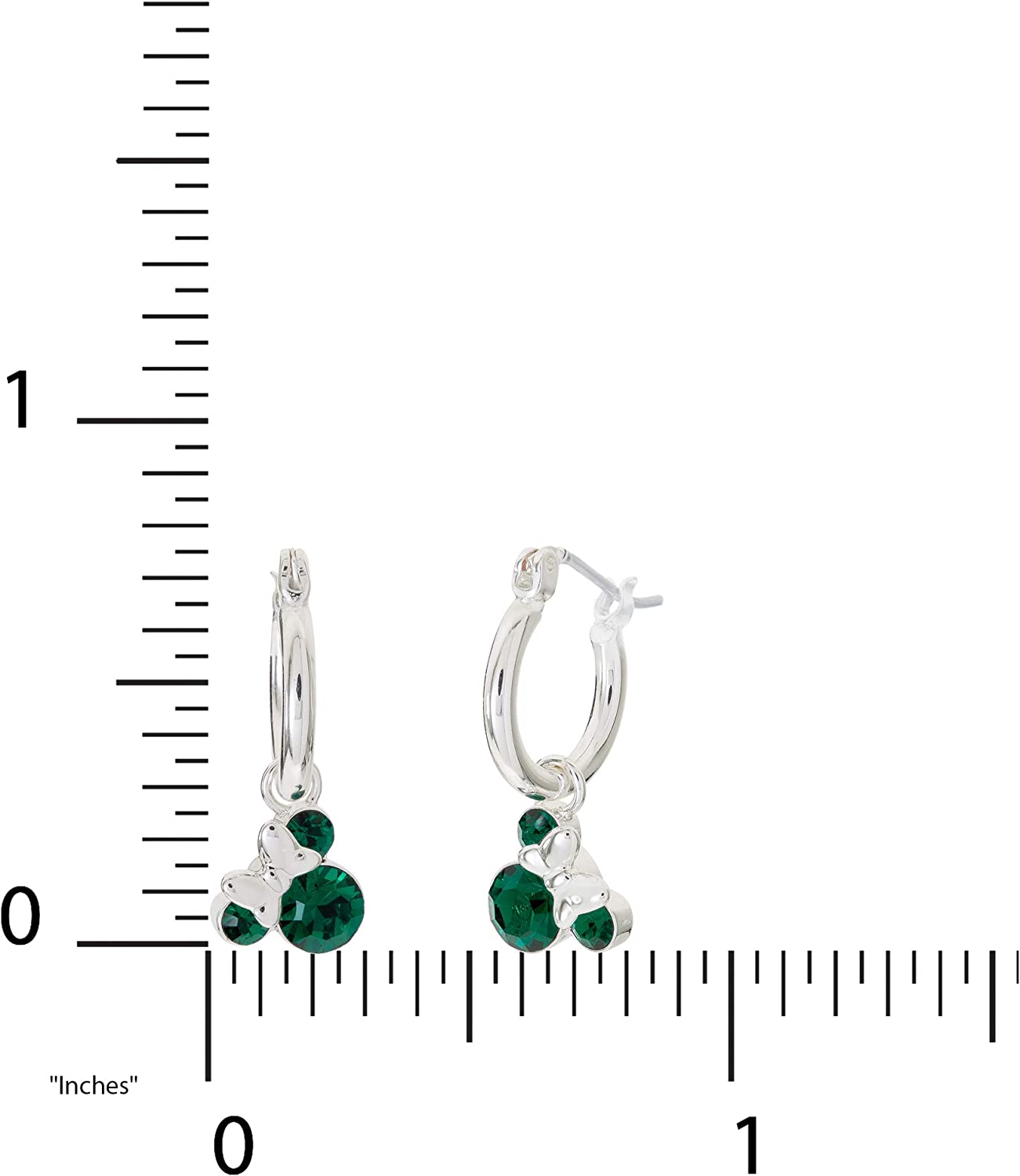 Disney Minnie Mouse Jewelry, Crystal Birthstone Silver Plated Hoop Dangle Earrings, Latch Back