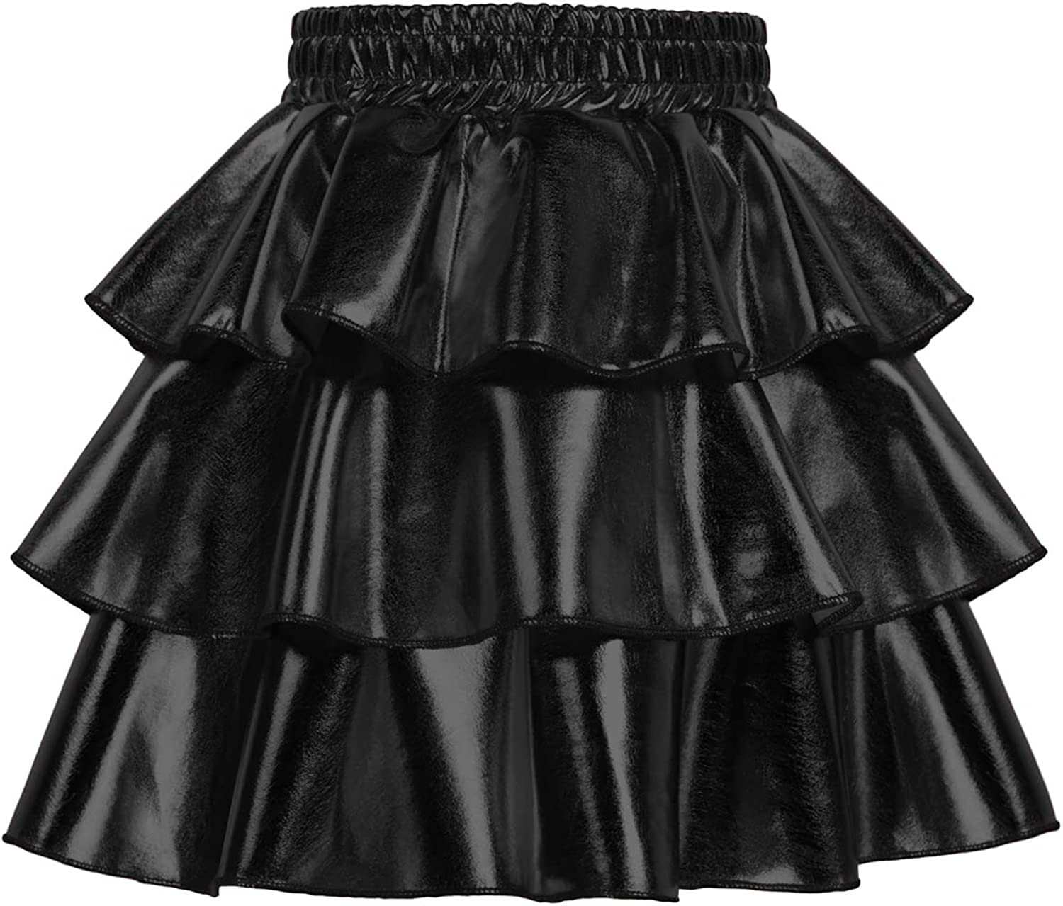 GRACE KARIN Girls Metallic Skirt 3-Layer Ruffle Skirt for Girls 5-14Y