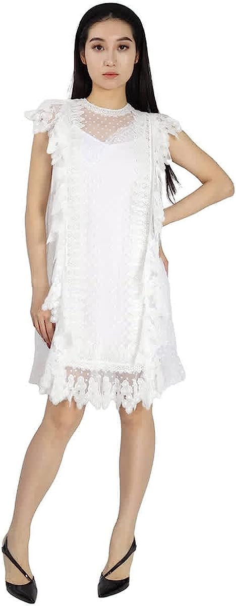 BURBERRY Nahla White Polka-dot and Scalloped Lace Tulle Dress, Brand Size 4 (US Size 2)