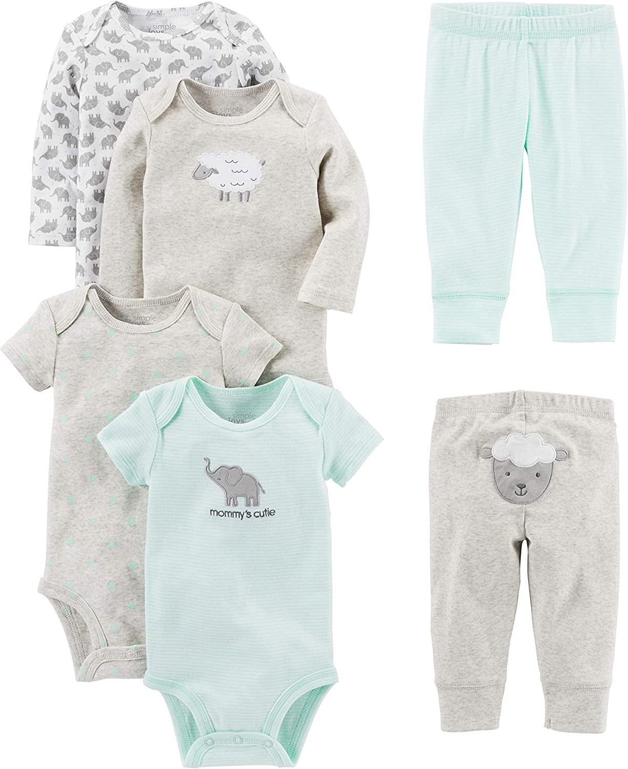 Simple Joys by Carter's Unisex Babies' 6-Piece Bodysuits (Short and Long Sleeve) and Pants Set