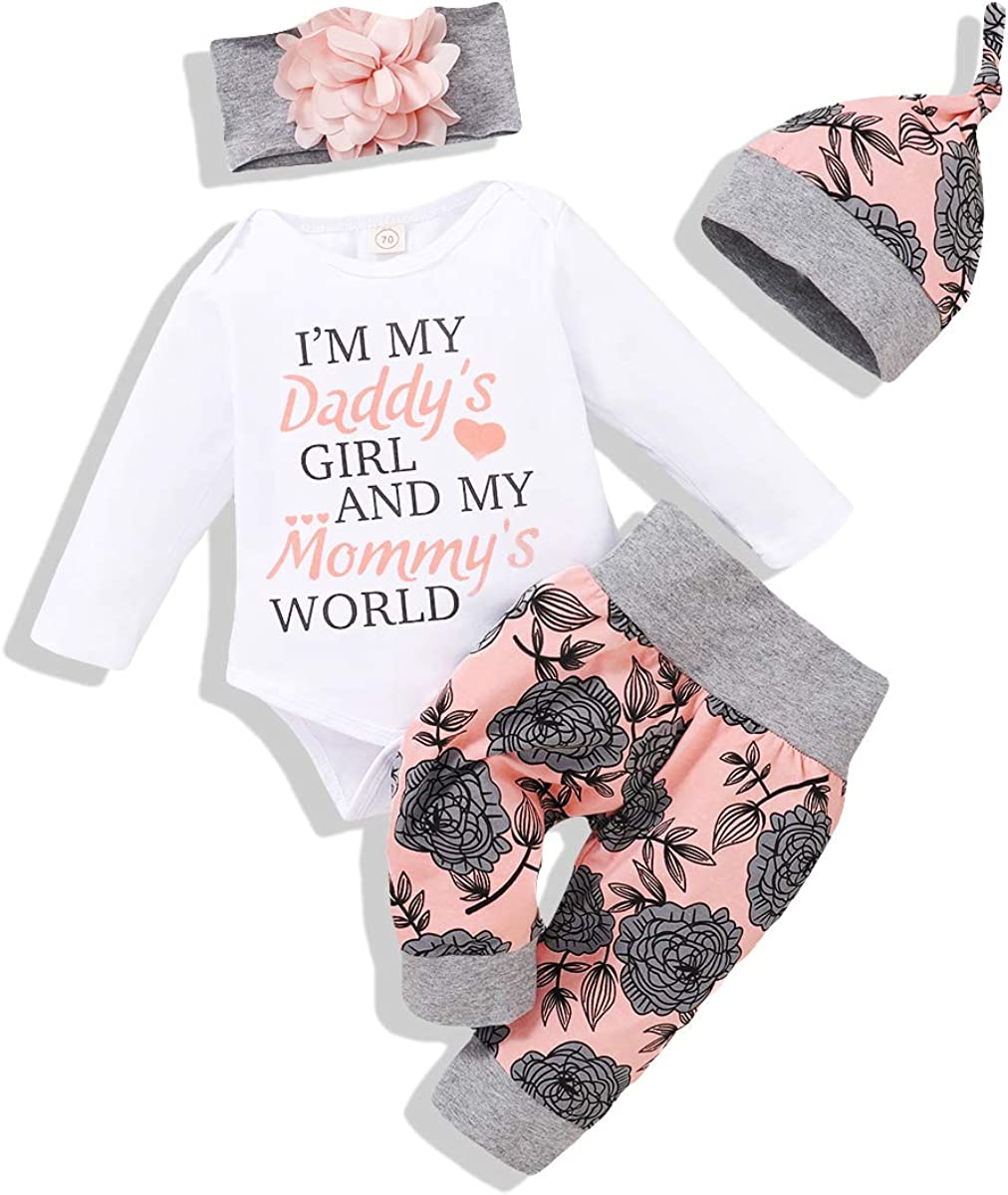Renotemy Newborn Baby Girl Clothes Outfits Infant Romper Ruffle Floral Pants Cute Toddler Baby Girl Clothes Set