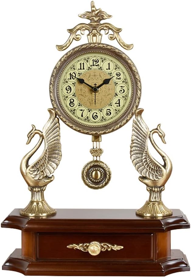 ZLXDP European Antique Mute Desk Clock Large Living Room Quartz Clock Atmospheric Brass Accessories Clock Pendulum Clock Gifts