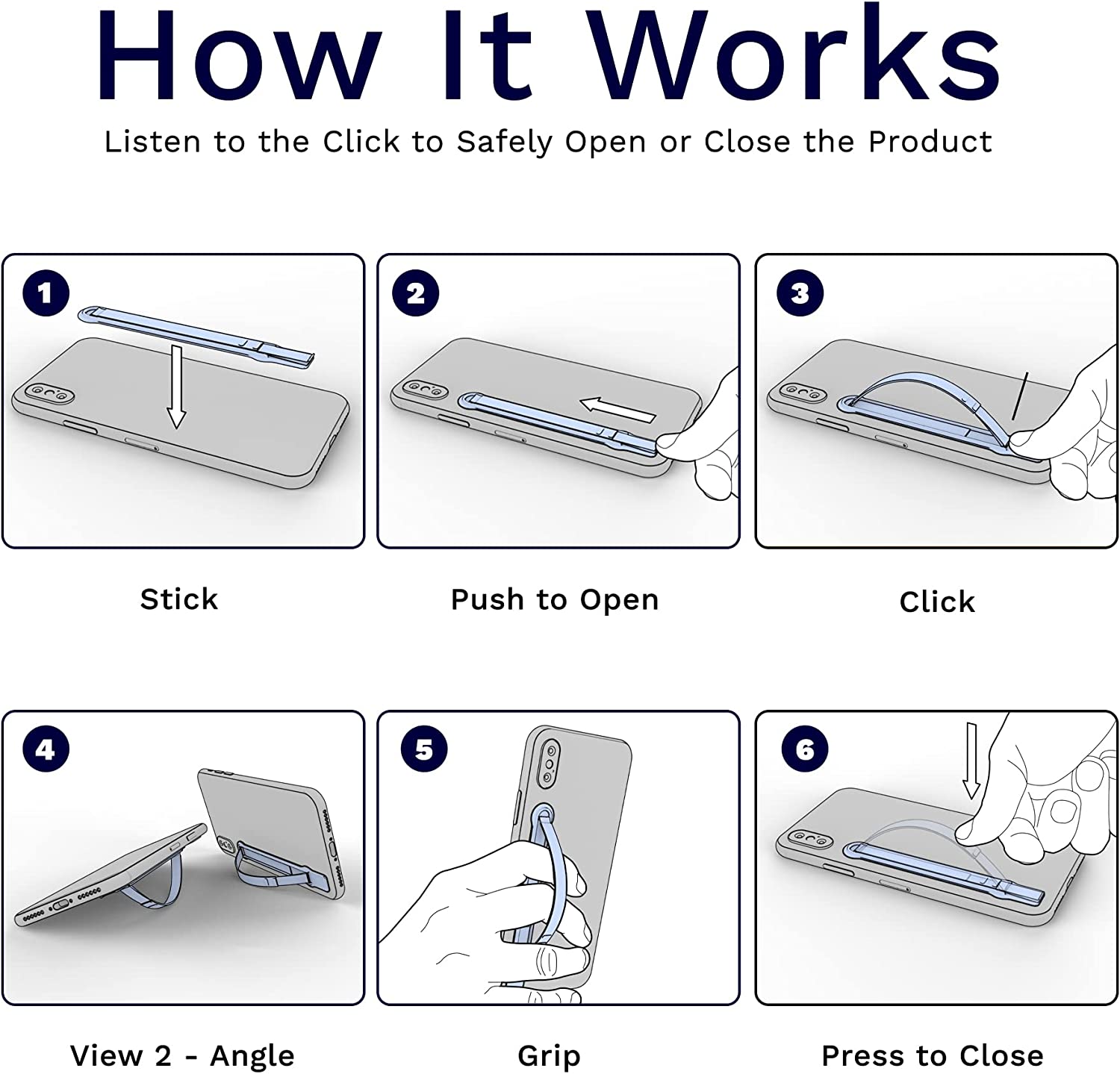 SleekStrip Ultra-Thin Phone Grip, Non-Slip Phone Strap Holder for Hand, Finger Strap for Phone, Adjustable Angle Strap Holder, Phone Case Accessory Gift for iPhone and Android