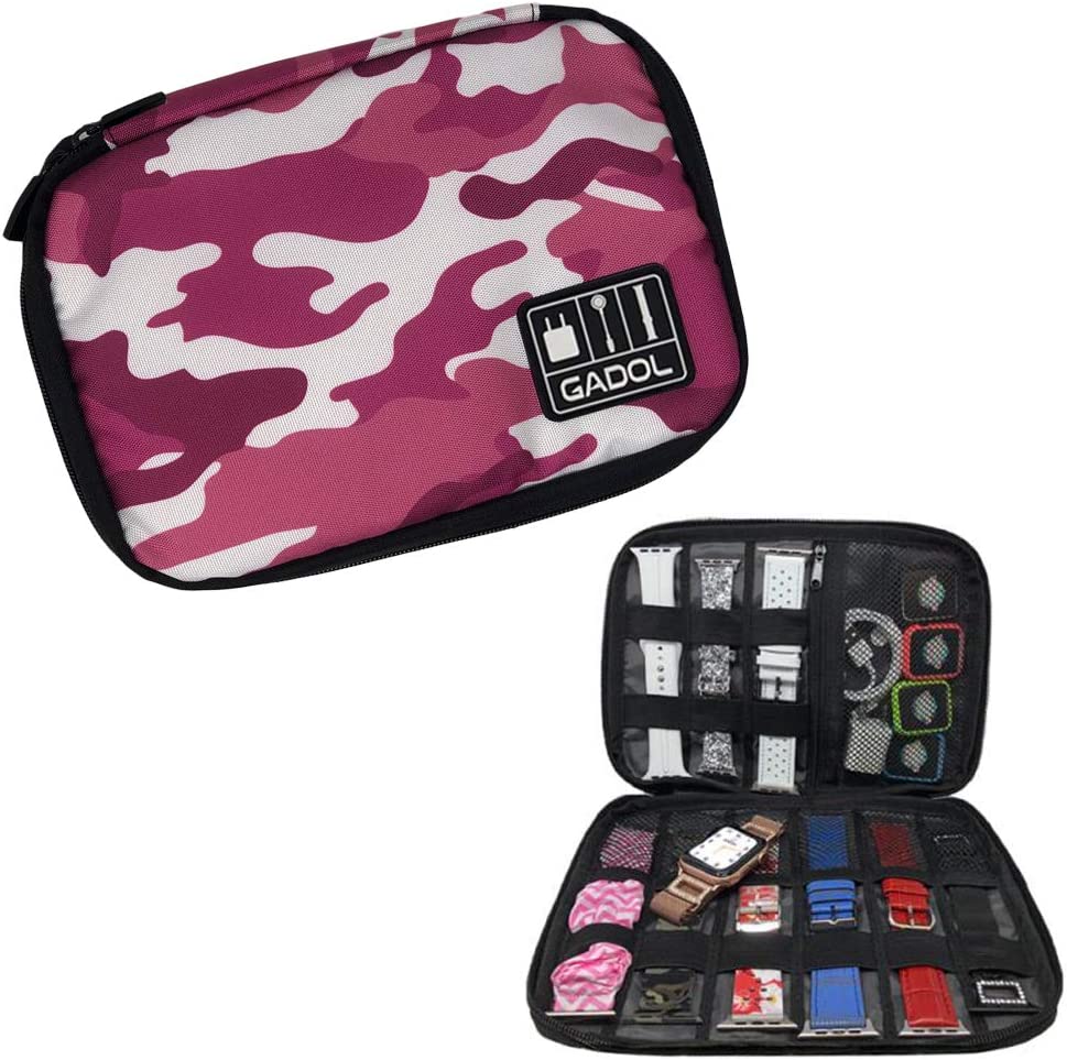 Gadol Organizer Bag for Smartwatch Accessories, Storage Bag for Watch Bands, Chargers, Cables, Headphones & Watch Cases (Camo Pink)