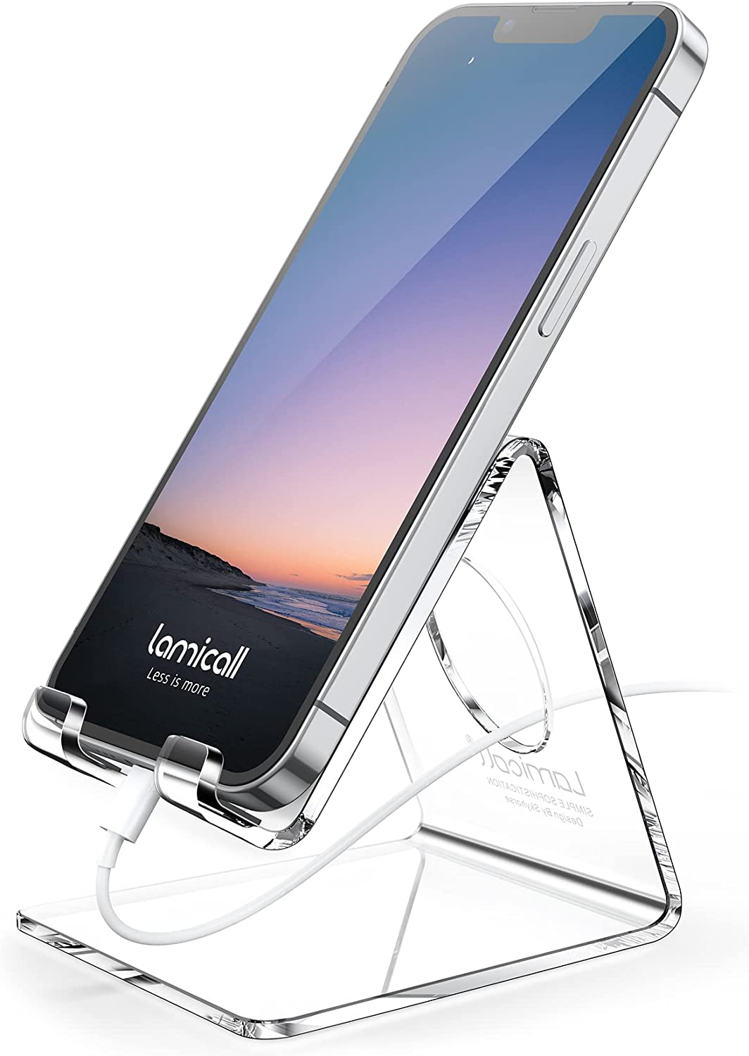 Lamicall Acrylic Phone Stand Desk Accessories - Clear Office Cell Phone Holder, Transparent Phone Stand for Desk, Desktop, Office Desk Accessories, Suitable for iPhone Accessories, 4-8'' Phone