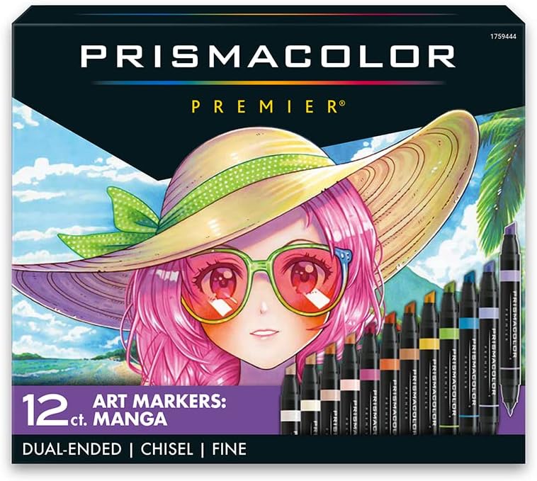 Prismacolor Premier Double-Ended Art Markers, Fine and Chisel Tip, Manga Colors, 12 Pack