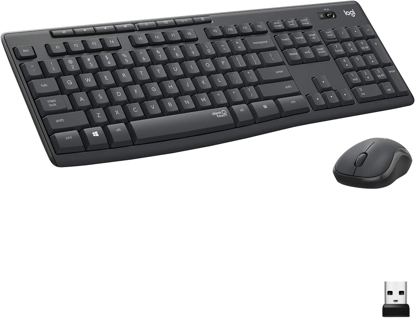 Logitech MK295 Wireless Mouse &amp; Keyboard Combo with SilentTouch Technology， Full Numpad， Advanced Optical Tracking， Lag-Free Wireless， 90% Less Noise - Graphite