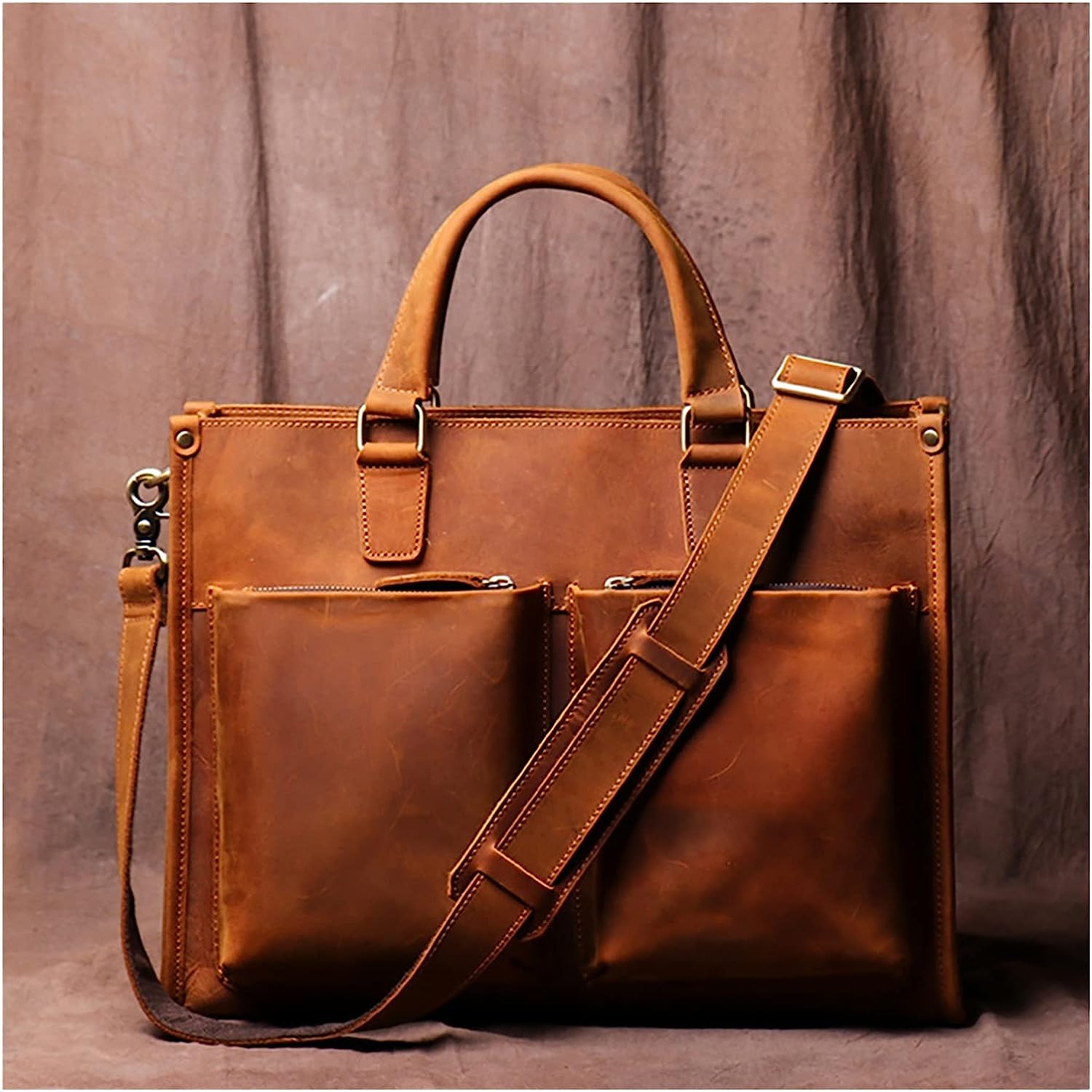 FEER Men's Briefcase Casual Tote Large Capacity Shoulder Bag Zipper Pocket for 14" Laptop