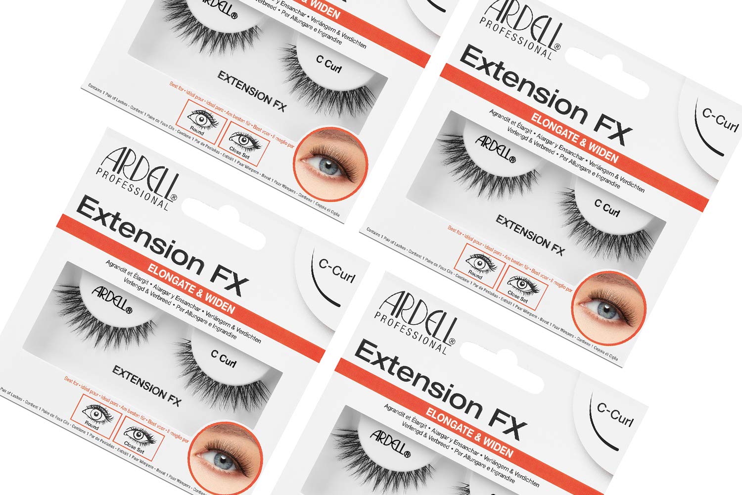 Ardell Extension FX C Curl False Eye Lashes to Elongate & Widen Eyes, 4 pack