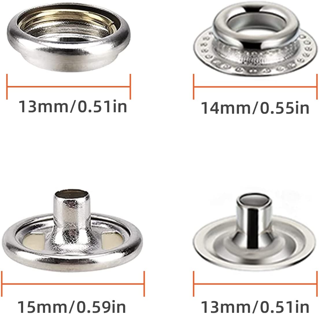 160 pcs snap Buttons,snap Fasteners kit 15mm Stainless Steel Snaps Marine Grade Boat Canvas Snaps,3/8" Socket Metal Snaps for Clothing Leather Boat Cover Fabric (Regular)