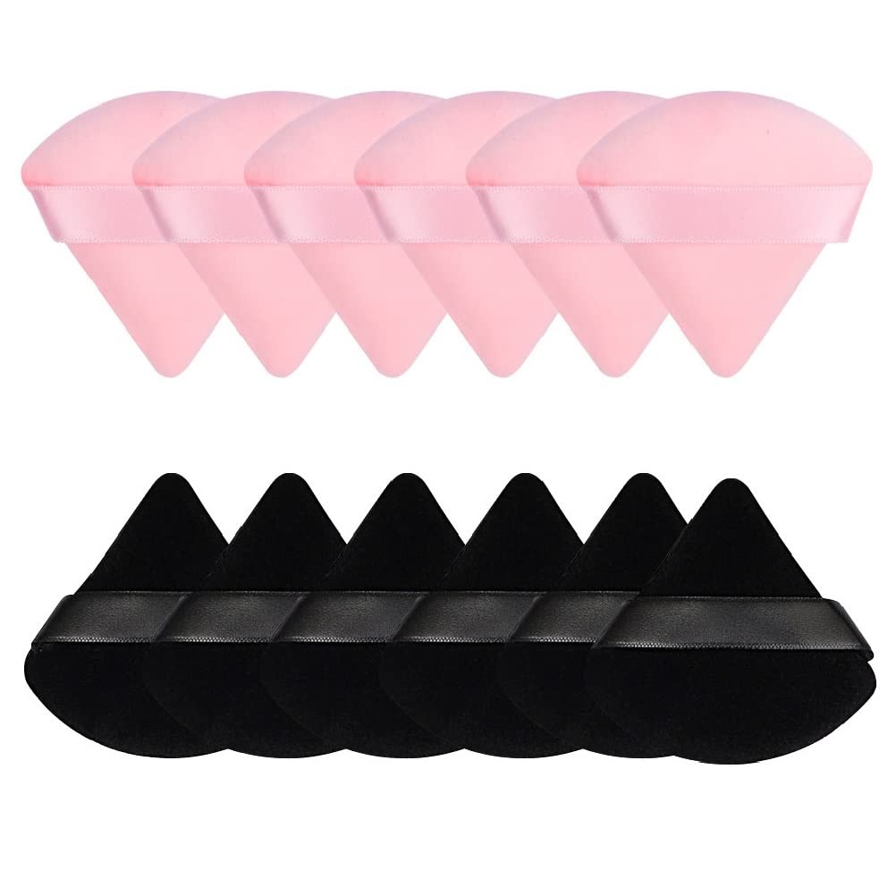 12 Pieces Powder Puffs for Face Powder Triangle Makeup Sponge for Loose Powder Cosmetic Foundation Sponge Soft Setting Powder Puff Beauty Blender Makeup Tool(Black)