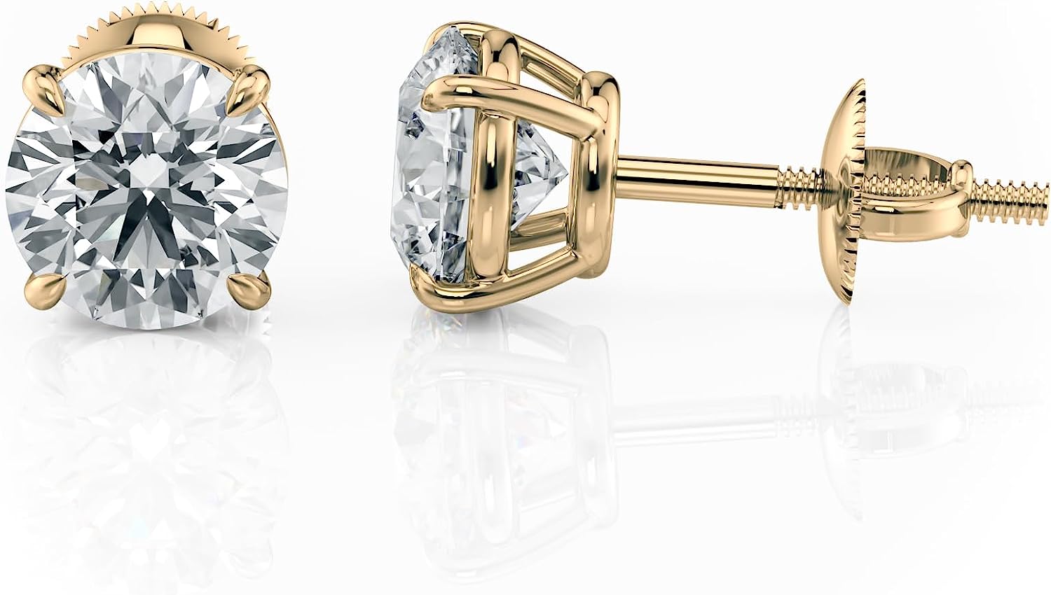 2.00 Carat (E-F Color, VS1 - VS2 Clarity) IGI Certified Round Lab Grown Diamond Stud Earrings in 14K Yellow Gold