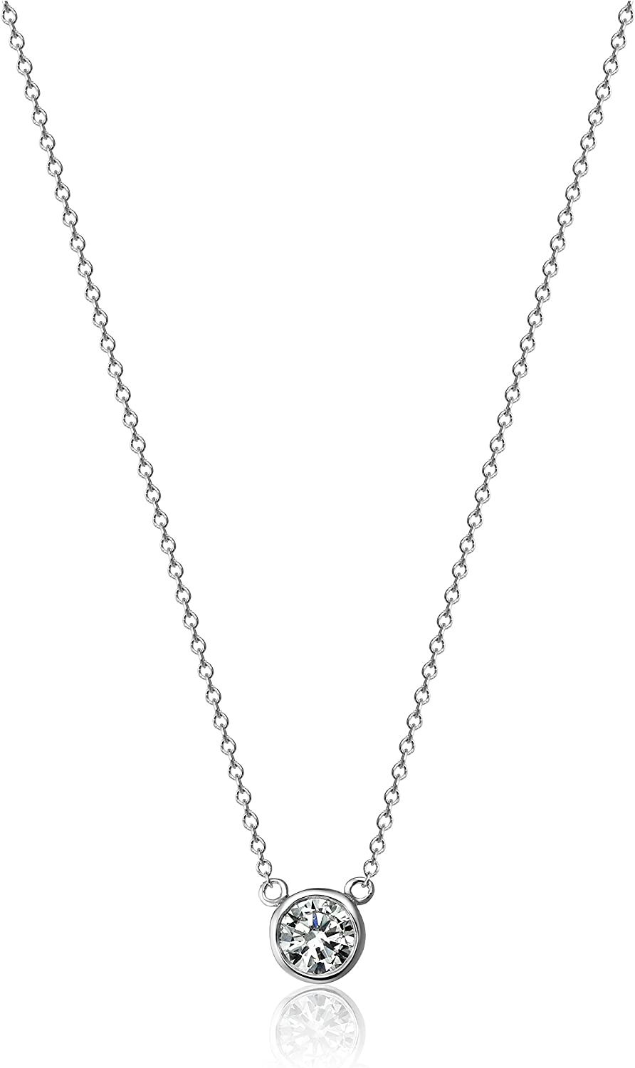 Amazon Collection 14k Gold Bezel Set Solitaire Adjustable Pendant Necklace, 16" + 2" Extender