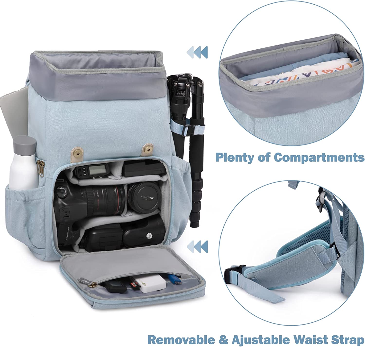 BAGSMART Camera Backpack, DSLR Camera Bag, Waterproof Camera Bag Backpack for Photographers, Fit up to 15" Laptop with Rain Cover and Tripod Holder, Ivory White