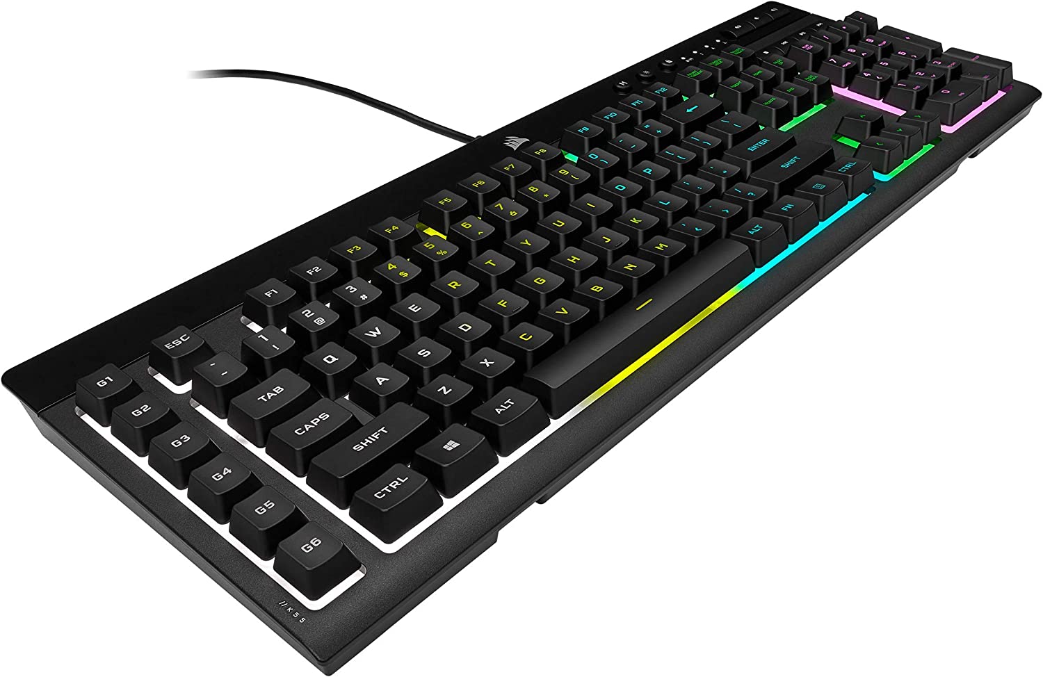 CORSAIR K55 RGB PRO-Dynamic RGB Backlighting - Six Macro Keys with Elgato Stream Deck Software Integration-IP42 Dust and Spill Resistant-Detachable Palm Rest-Dedicated Media and Volume Keys, Black