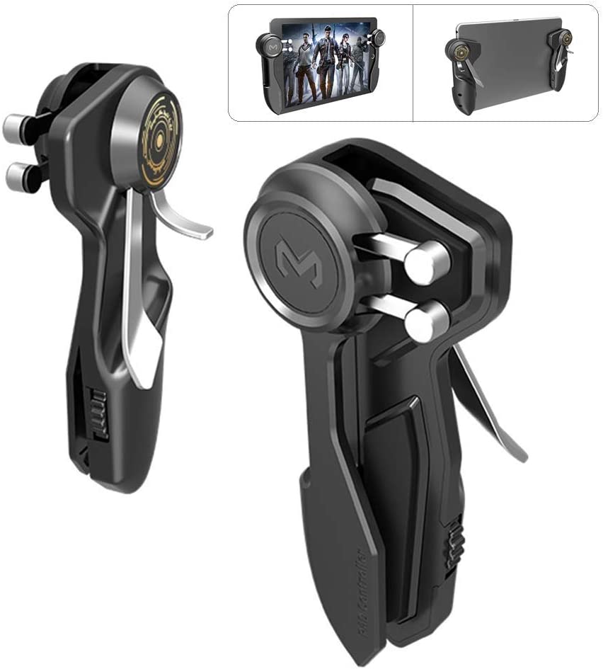 PUBG Controller for Tablet - Rakizbe 4 Triggers [6 Finger Operation] Sensitive Shoot Aim Trigger Gamepad Grip， Support 10-12.9 inch iPad &amp; Tablet (Thickness &lt; 10mm)， Black