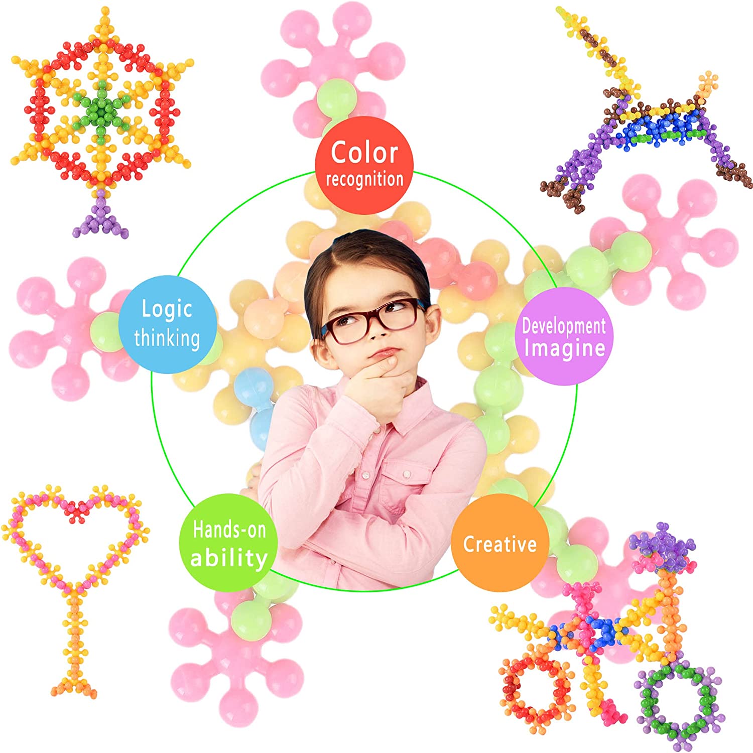 KASHIAOTE Gears Interlocking Learning Set, STEM Construction Toy Set - Building Kids Toys 180 Pcs - 10 Colors