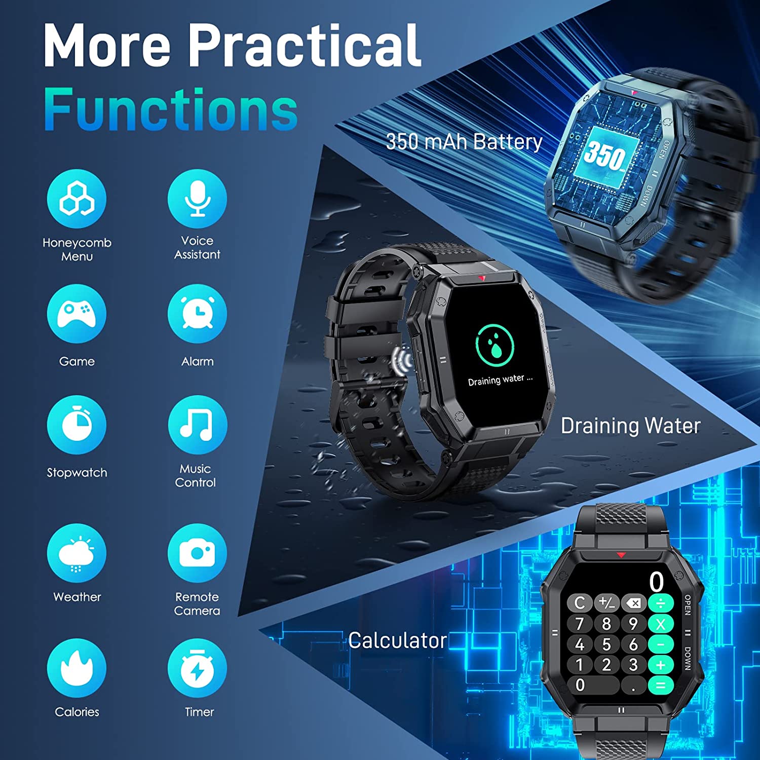 Military Smart Watch for Men (Answer/Make Call)， 1.85 Inches HD Outdoor Tactical Sports Rugged Smartwatch， Fitness Tracker Watch with Heart Rate Blood Pressure Sleep Monitor for iPhone Android Phone