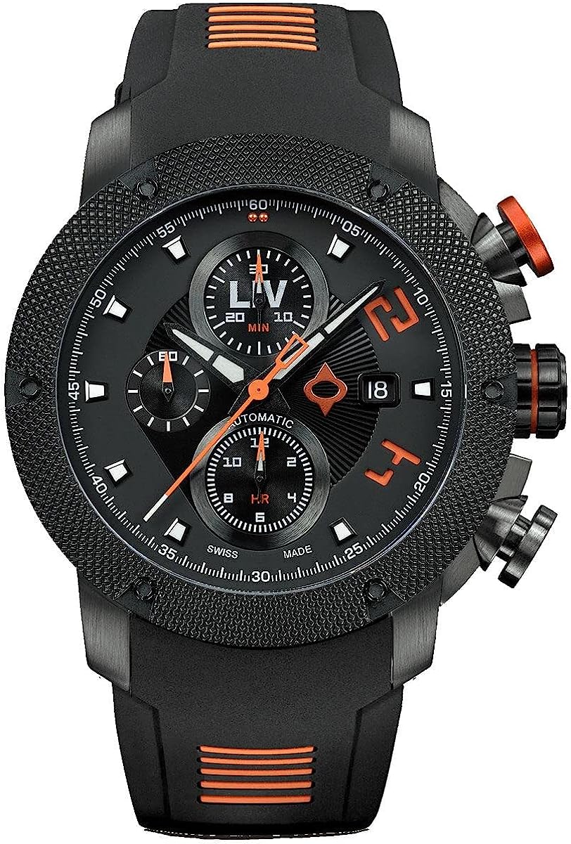 LIV GX-AC Swiss Automatic ETA 7750 26 Jewel Movement Chronograph 46mm 316L Case, 3D Multi-Layer Dial + Quickset Date - Rugged Classic Watch for Men - Skeleton Case-back - Sapphire Crystal - 330 FT Wat