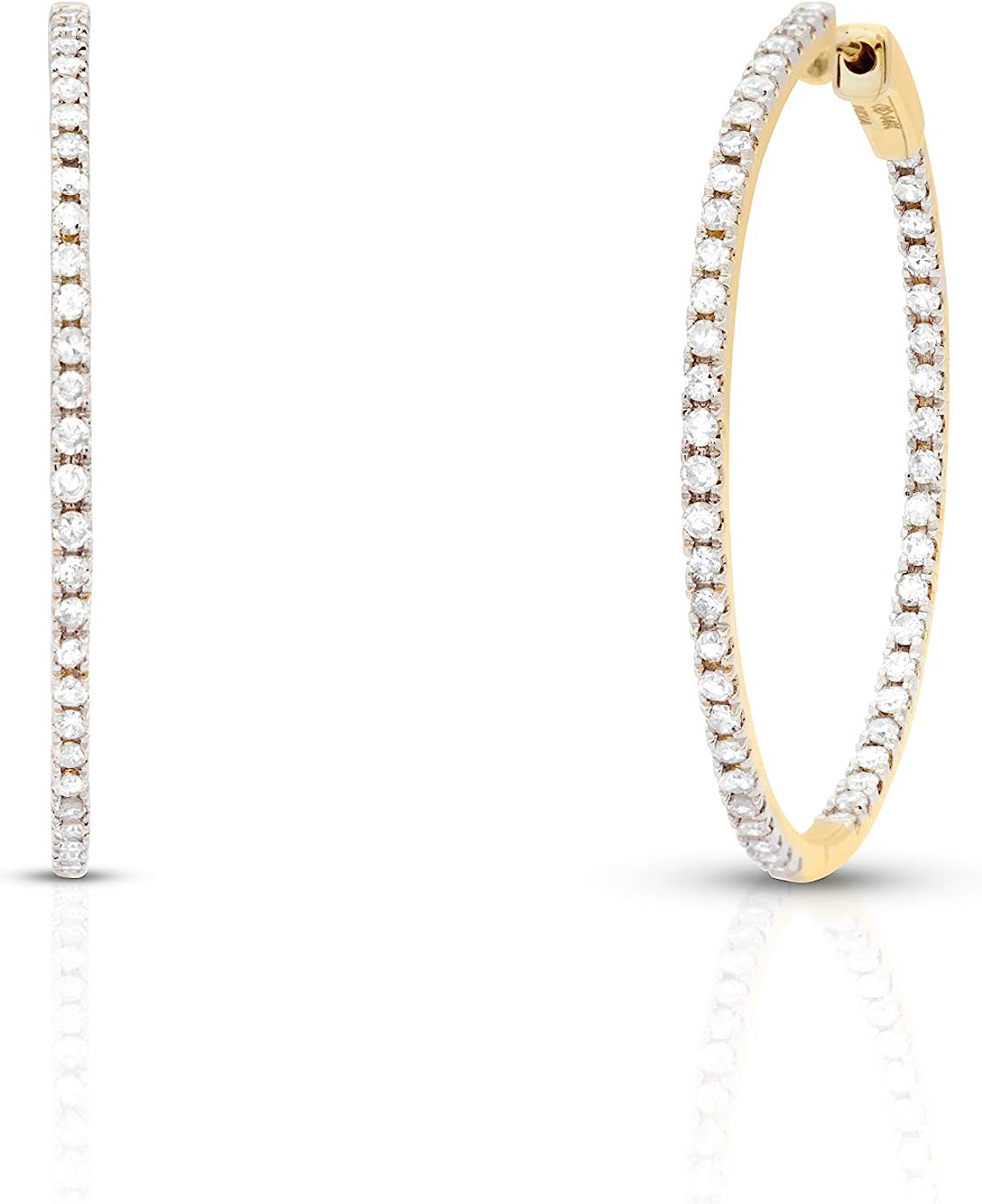 Femme Luxe 1.00 cttw Diamond Inside-Outside Large Hoop Earrings for Women, 14K Yellow Gold, Hypoallergenic, Giftable Jewelry (Diamond Color: GH, Clarity: I2)