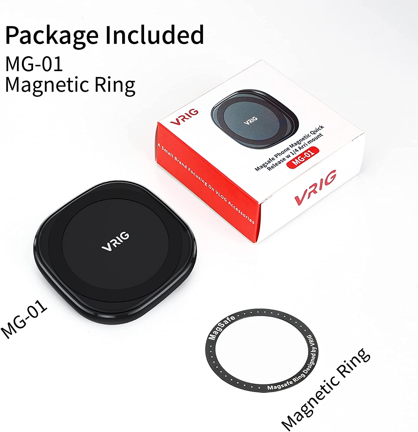 VRIG MG-01 Magnetic Tripod Mount,1/4" Tripod Adapter w Magnetic Ring, Multiple Locating Holes for ARRI,Compact Size for iPhone 14/13/12 Series & All Phones & Cases