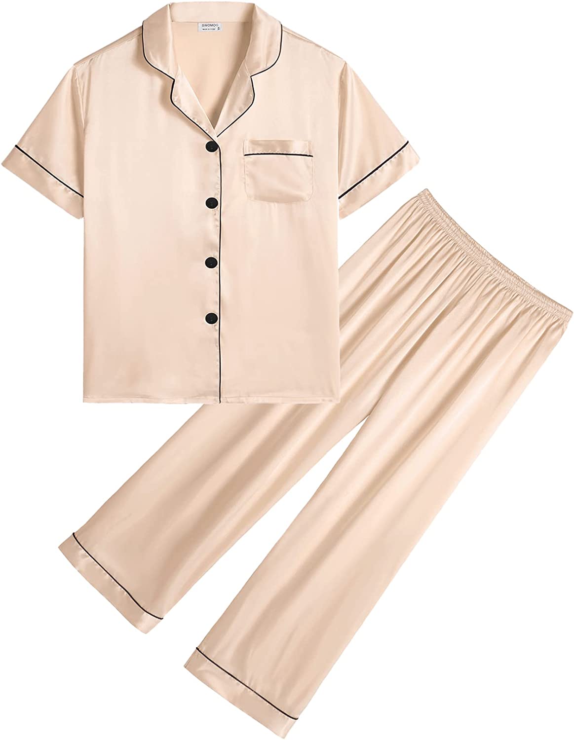 SWOMOG Kids Satin Pajamas Sets Girls Boys Button-Down Pjs Short Sleeve Silk Nightwear 2 Piece Lounge Sets