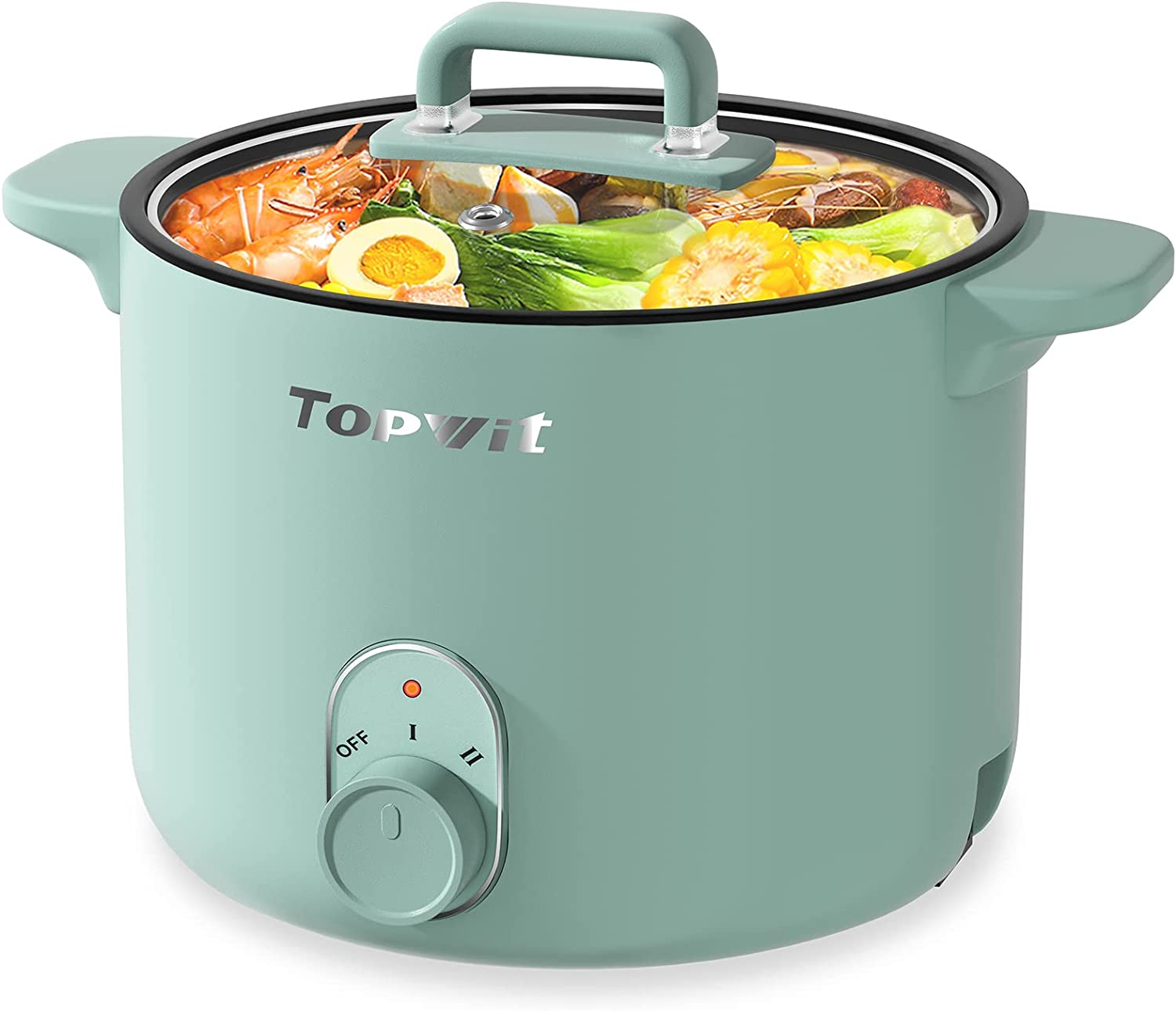 Topwit Electric Hot Pot Mini, Electric Cooker, Noodles Cooker, Electric Kettle with Multi-Function for Steam, Egg, Soup and Stew with Over-Heating & Boil Dry Protection, Dual Power, 1.2L, Green