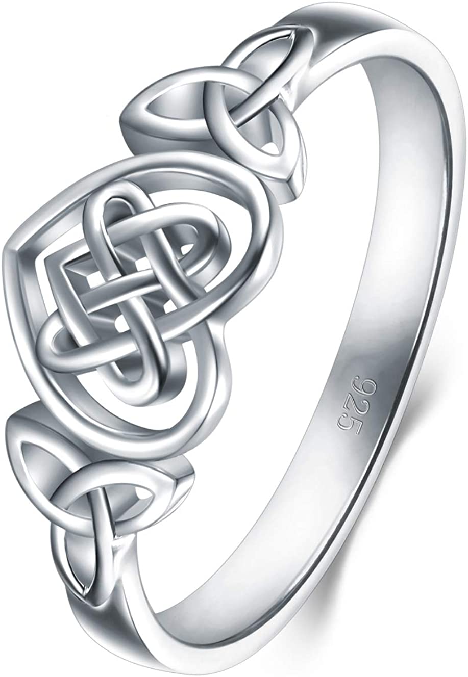 BORUO 925 Sterling Silver Ring Celtic Knot Heart High Polish Tarnish Resistant Eternity Wedding Band Stackable Ring