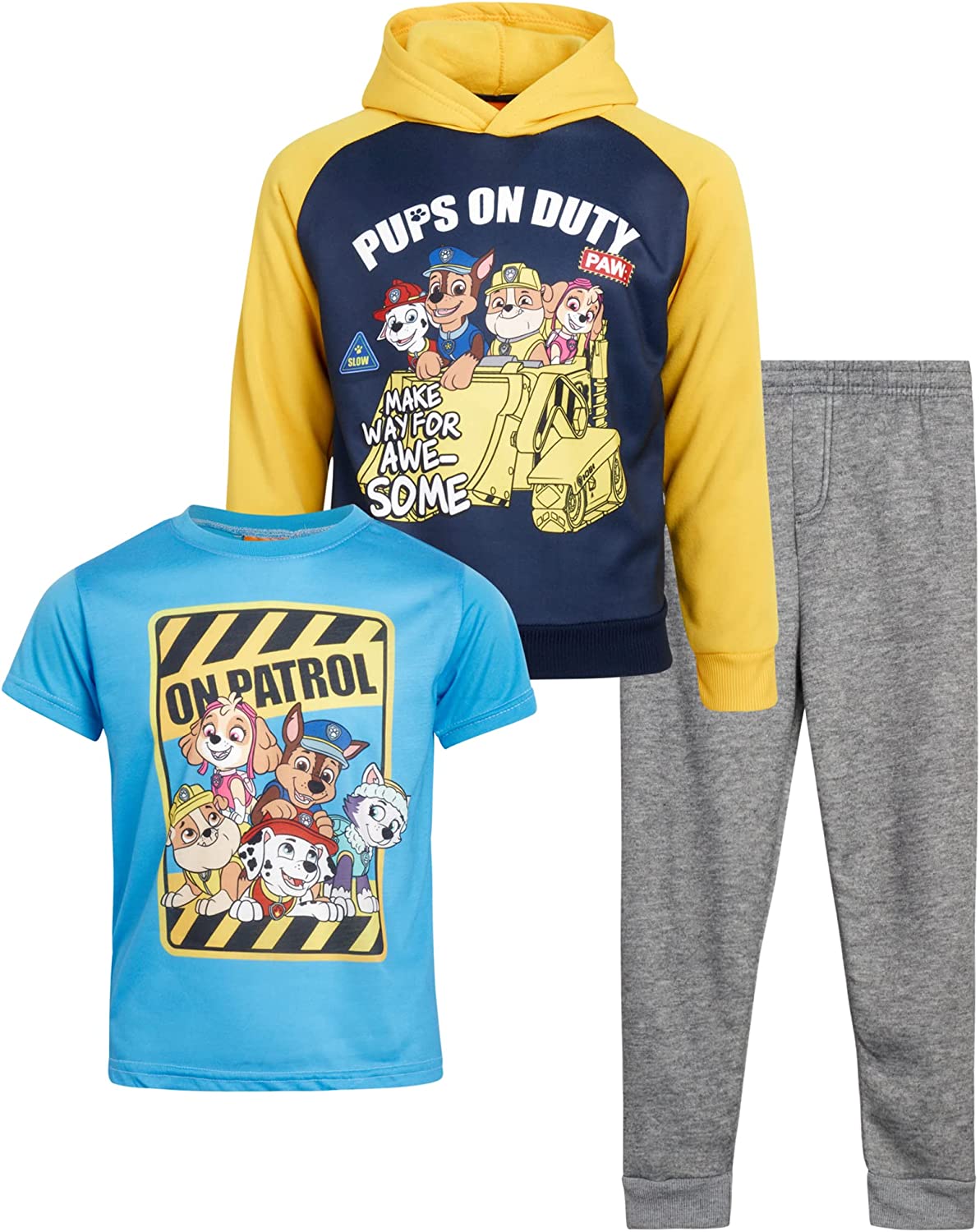 Nickelodeon Boys' 3 Piece Sweatsuit Set – Jogger Pants, Zip Up Hoodie Sweatshirt, and T Shirt (2T-7)